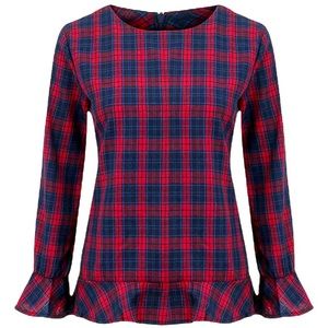 Ruffled Holiday Plaid Long Sleeve Top NWT